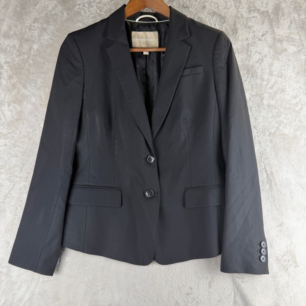 Banana Republic Black Two Button Tailored Blazer Petite 6P Business Suit Jacket